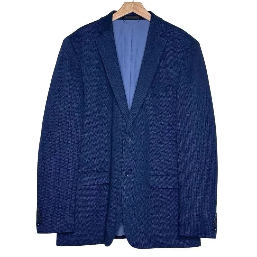Izod 44L blue herringbone tweed men's‎ 2 button classic fit blazer sports coat